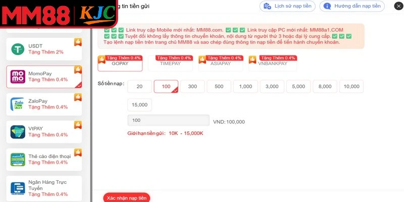 Một vài lưu ý quan trọng khi thực hiện nạp tiền MM88